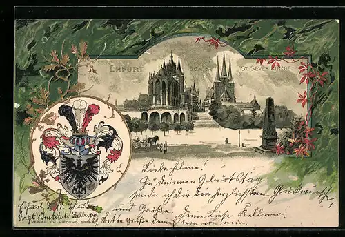 Präge-Lithographie Erfurt, Dom, St. Severikirche und Wappen
