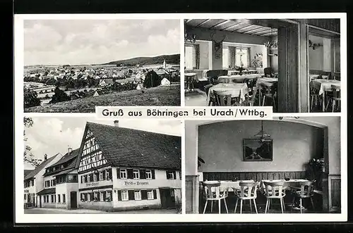 AK Böhringen b. Urach, Ortsansicht, Gasthaus z. Hirsch von innen und aussen