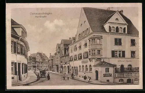 AK Donaueschingen, Blick in die Karlstrasse, Restaurant Schmiede