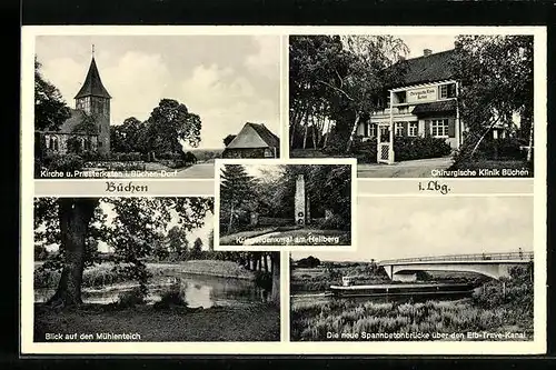 AK Büchen i. Lbg., Kirche u. Priesterkaten, Chirurgische Klinik, Mühlenteich