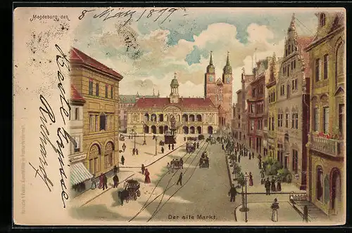 Lithographie Magdeburg, Partie am alten Markt