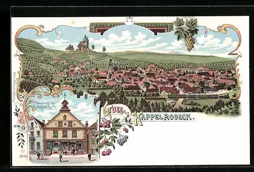 Lithographie Kappelrodeck, Gesamtansicht und Handlung von August Roth