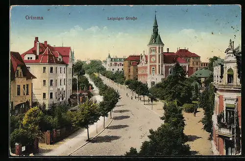 AK Grimma, Partie in der Leipziger Strasse