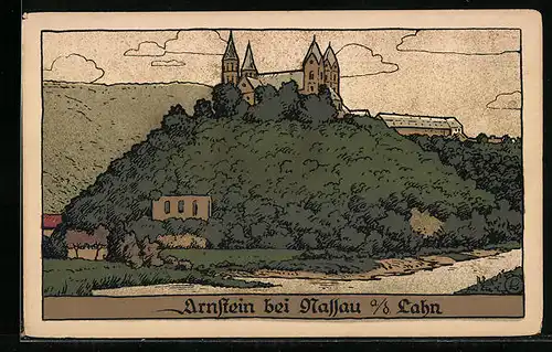 Steindruck-AK Obernhof /Lahn, Blick auf das Kloster Arnstein