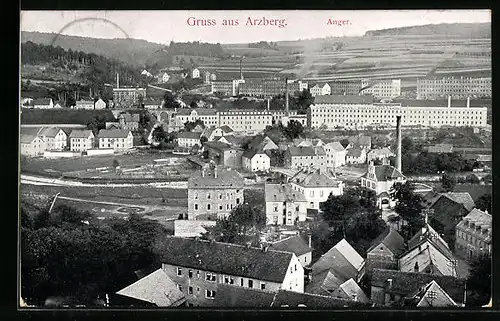 AK Arzberg, Blick auf die Stadt mit Anger