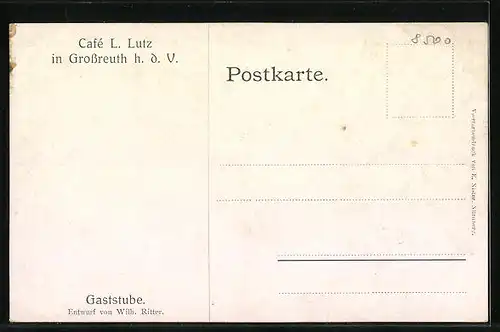 AK Grossreuth h. d. V., Innenansicht des Gasthaus Cafe L. Lutz