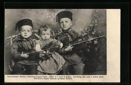 AK Oberlenningen-Teck, Geschwister Bozler mit Geige