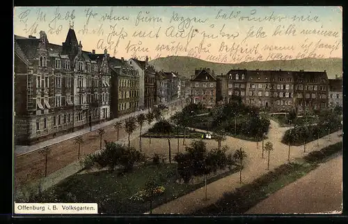 AK Offenburg i. B., Blick auf den Volksgarten