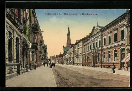 AK Offenburg i. B., Partie in der Hauptstrasse mit Reichspostamt