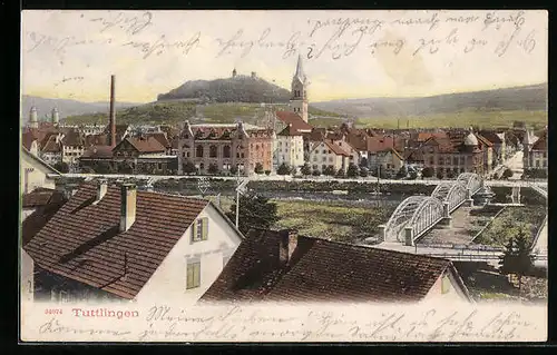 AK Tuttlingen, Blick in die Stadt mit Brücke und Kirche