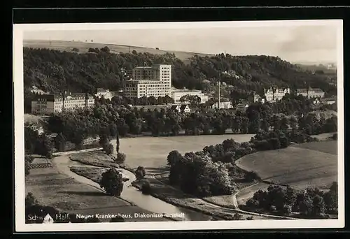 AK Schwäbisch Hall, Blick nach dem Neuen Krankenhaus und Diakonissenanstalt