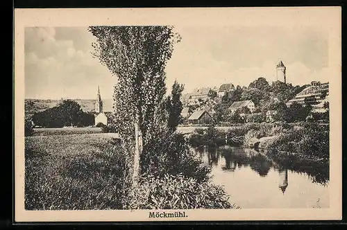 AK Möckmühl, Flusspartie mit Blick zum Ort