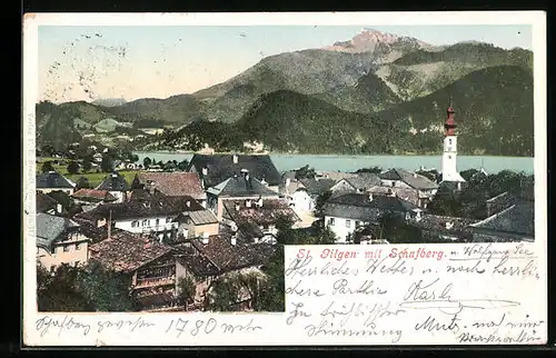 AK St. Gilgen, Ortsansicht mit Schafberg