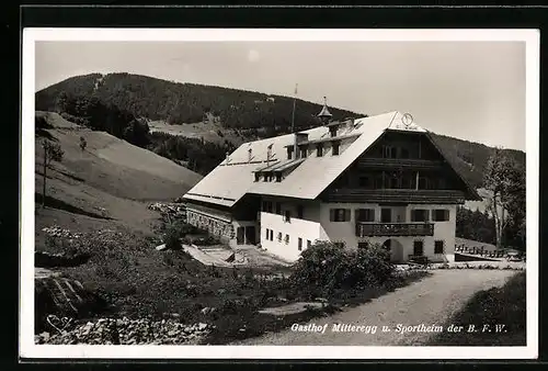 AK Salzburg, Gaisberg, Gasthof Mitteregg u. Sportheim der B. F. W.