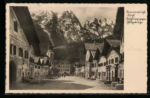 AK Kuchl, Strassenpartie mit Göllgebirge