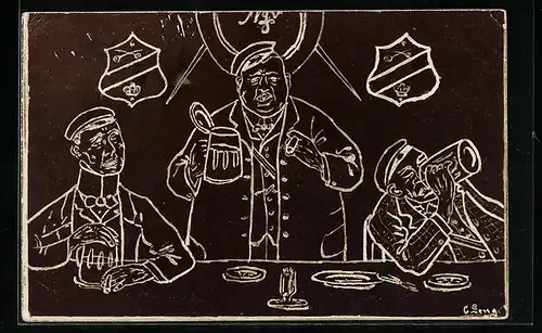 Künstler-AK Studenten beim Trinken