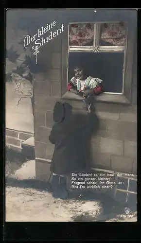 AK Der kleine Student am Fenster seiner Liebsten, studentische Szene
