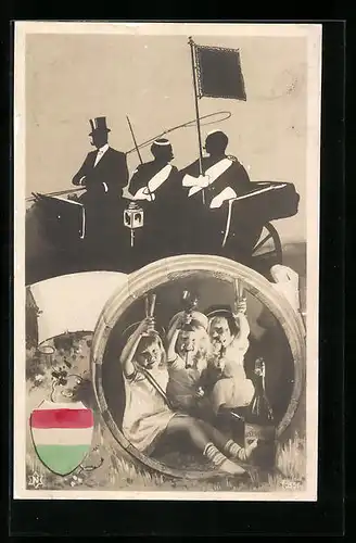 AK Studenten mit Standarte in einer offenen Kutsche, studentische Szene