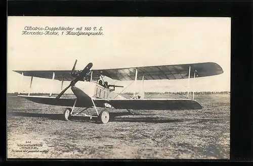 Foto-AK Sanke Nr. 441: Flugzeug, Albatros-Doppeldecker auf dem Flugplatz