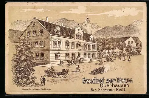 Künstler-AK Oberhausen, Gasthof zur Krone von Hermann Reiff