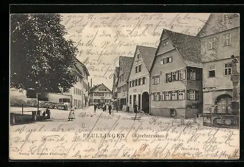 AK Pfullingen, Kirchstrasse mit Geschäften