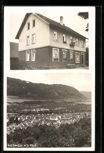 AK Kuchen / Fils, Wohnhaus, Ortspanorama aus der Luft gesehen