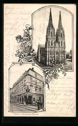 AK Cöln, Hotel und Restaurant Bristol, Kölner Dom