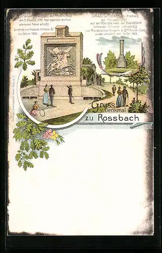 Lithographie Rossbach, Denkmal zu Rossbach, De Bataille