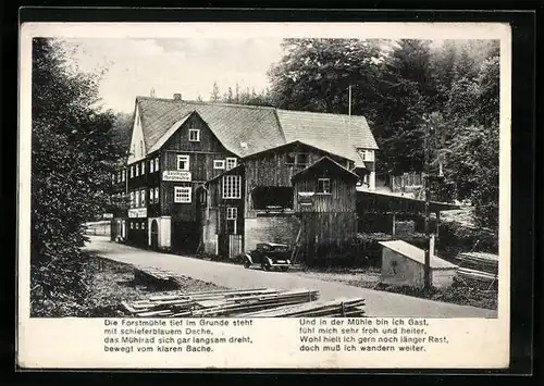 AK Krippengrund, Blick auf die Forstmühle im Elbsandsteingebirge