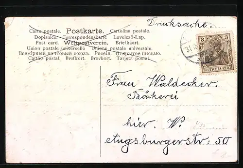 AK Jahreszahl 1907 mit Wildrosen und Stechpalmenzweige