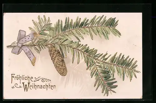AK Tannenzweige mit Zapfen zu Weihnachten