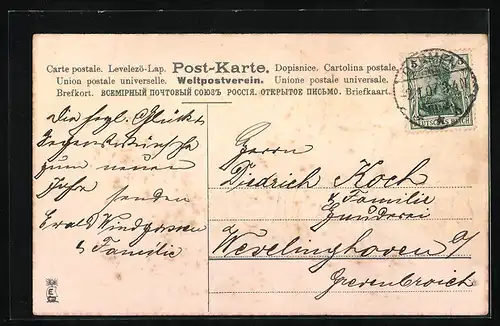 AK Jahreszahl 1907 mit blauer Schleife und Kleeblättern