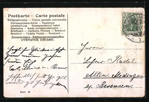 AK Prosit Neujahr, Jahreszahl 1907 mit Kleeblättern