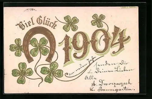AK Jahreszahl 1904 mit Kleeblättern und Hufeisen