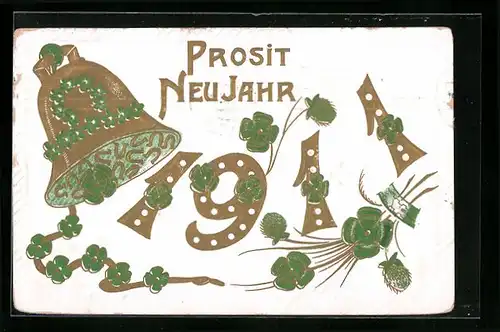 AK Prosit Neujahr, Jahreszahl 1911 mit Glocke