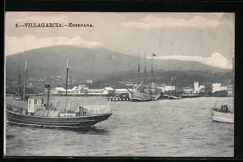 AK Villagarcia, Ensenada, Dampfer am Hafen