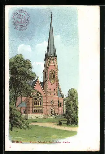 Lithographie Berlin-Tiergarten, Kaiser Friedrich Gedächtnis-Kirche