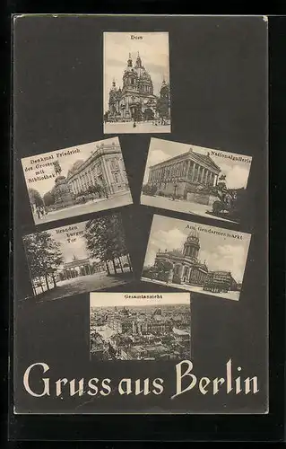 AK Berlin, Dom, Nationalgallerie, Gendarmenmarkt