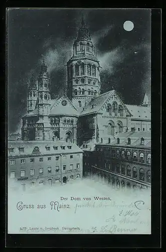 Mondschein-AK Mainz, Dom vom Westen