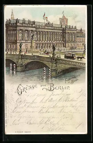 Lithographie Berlin, Friedrichsbrücke u. Börse