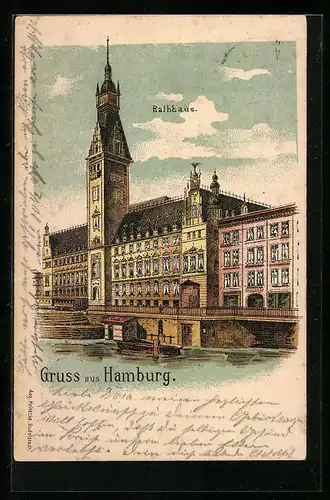 Lithographie Hamburg, Blick auf das Rathaus