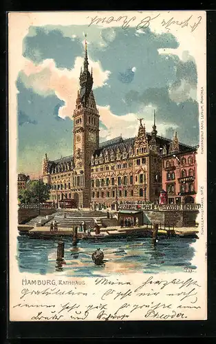 Lithographie Hamburg, Ansicht von dem Rathaus