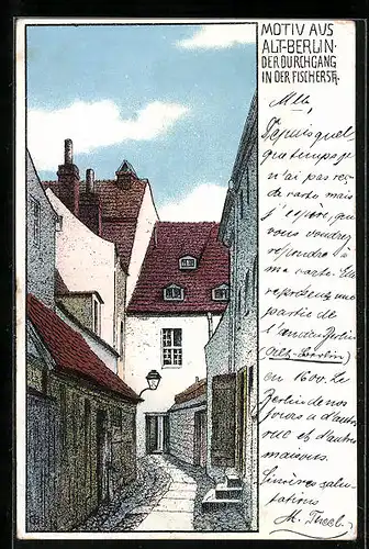 Lithographie Berlin, Durchgang in die Fischerstrasse