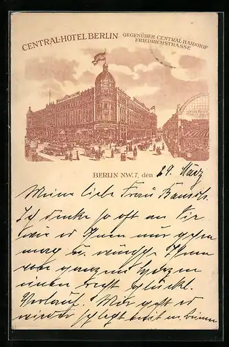 Lithographie Berlin, Ansicht vom Central-Hotel