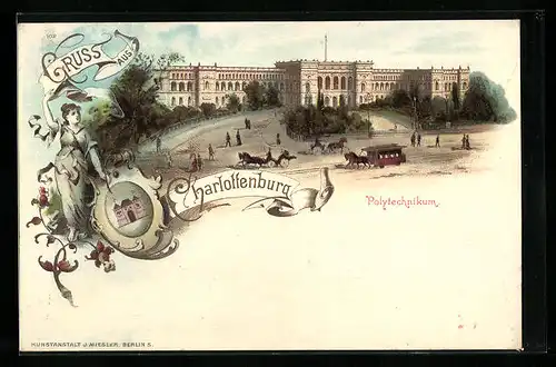 Lithographie Berlin-Charlottenburg, Strassenpartie am Polytechnikum