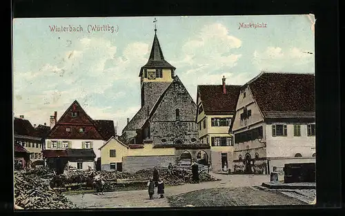 AK Winterbach i. Württbg., Marktplatz mit Kirchturm