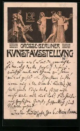 AK Berlin, Grosse-Berliner Kunst-Ausstellung 1911, Nackter mit einem Bären