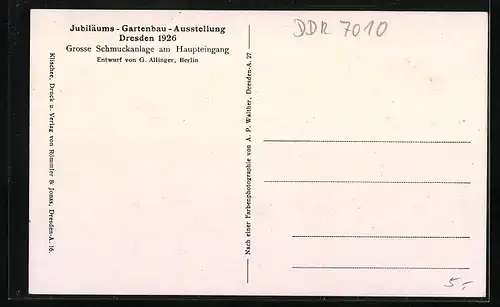 AK Dresden, Jubiläums-Gartenbau-Ausstellung 1926, Grosse Schmuckanlage am Haupteingang