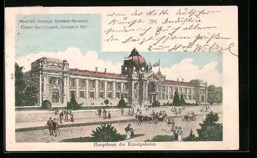 AK Düsseldorf, Industrie-Gewerbe-Deutsch-Nationale Kunst-Ausstellung 1902, Hauptfront des Kunstpalastes