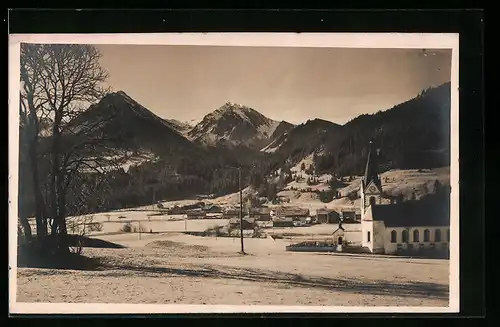 AK Schattwald, Ortspartie mit Kirche